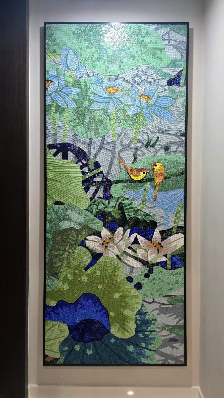 Lotus pond and birds mosaic mural