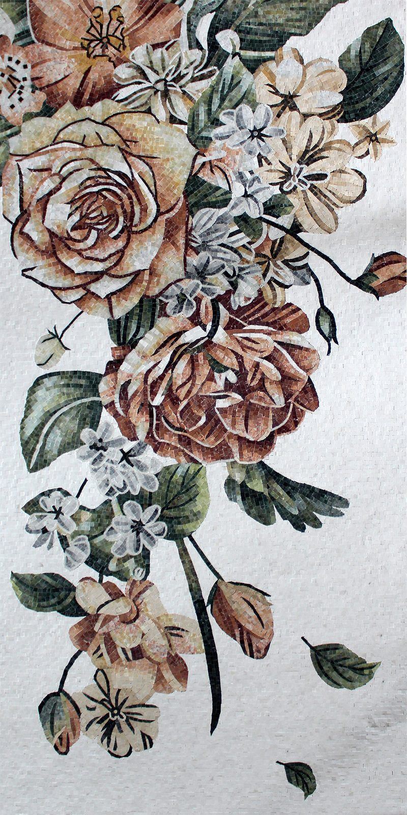Classic roses mosaic backsplash