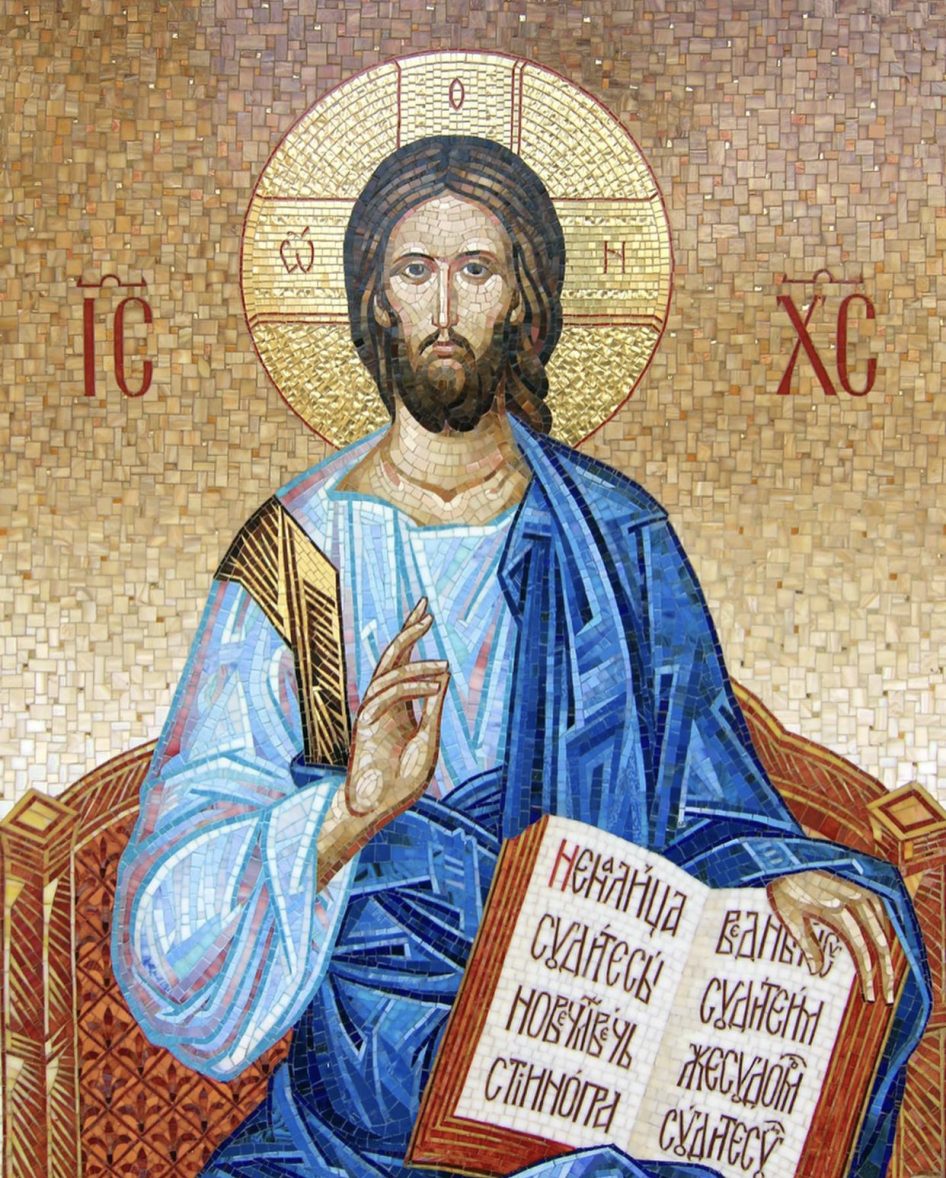Gold-ground Byzantine icon mosaic panel — custom mosaic wall art by Art Mosaic Factory