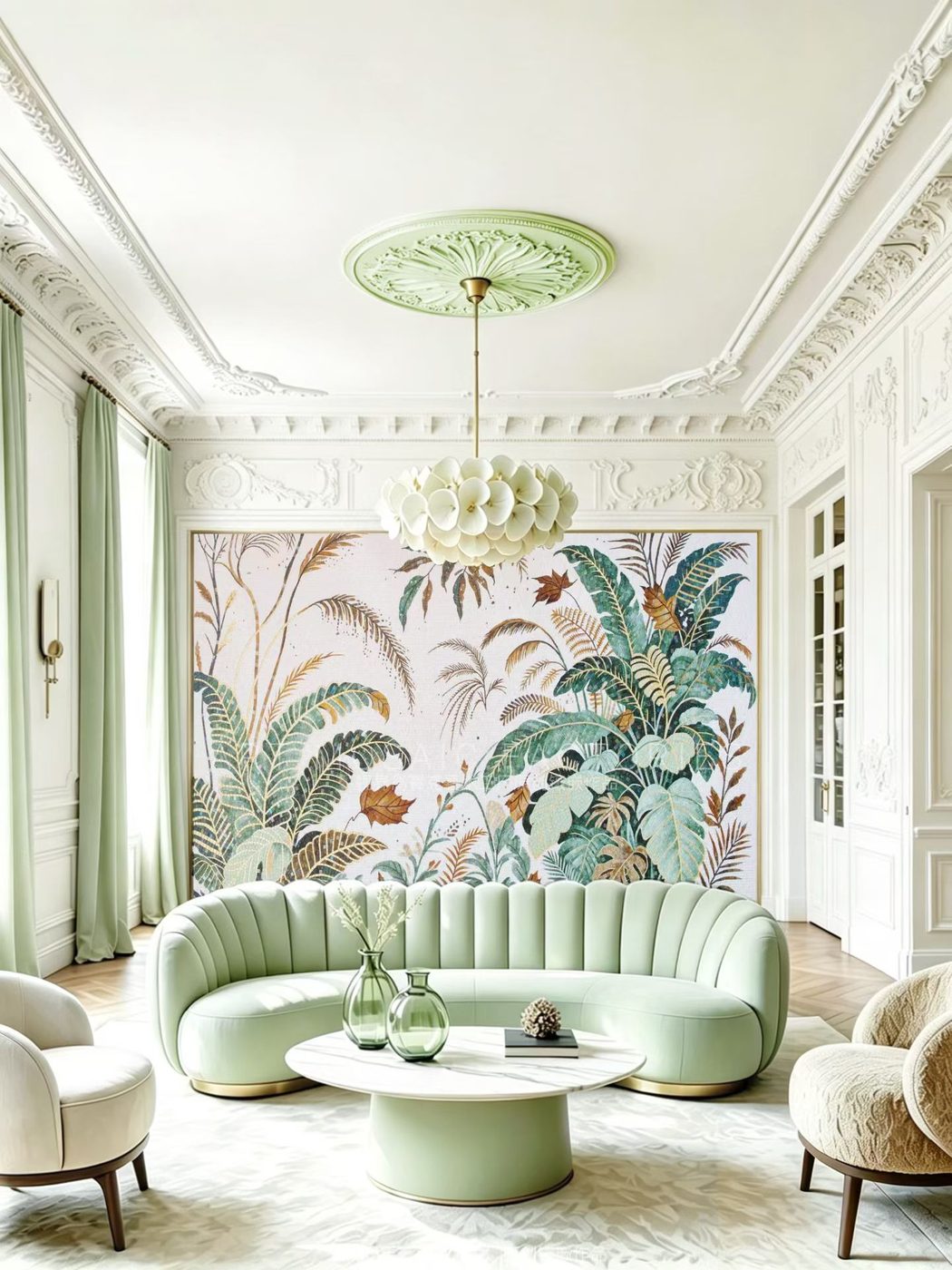 Tropical palm landscape mosaic mural panel — custom mosaic wall art by Art Mosaic Factory
