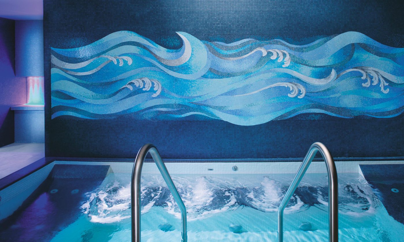 Illuminated spa wave mosaic — handcut mosaic art by Art Mosaic Factory