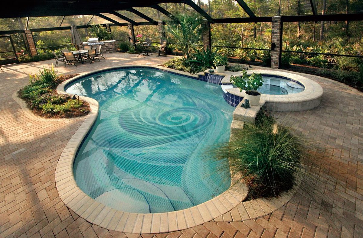 Freeform backyard pool mosaic — handcut mosaic art by Art Mosaic Factory